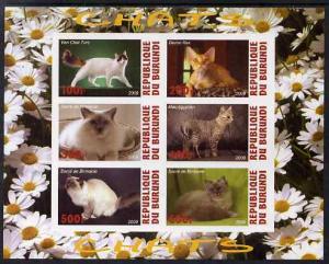 Burundi 2009 Domestic Cats #3 imperf sheetlet containing ...