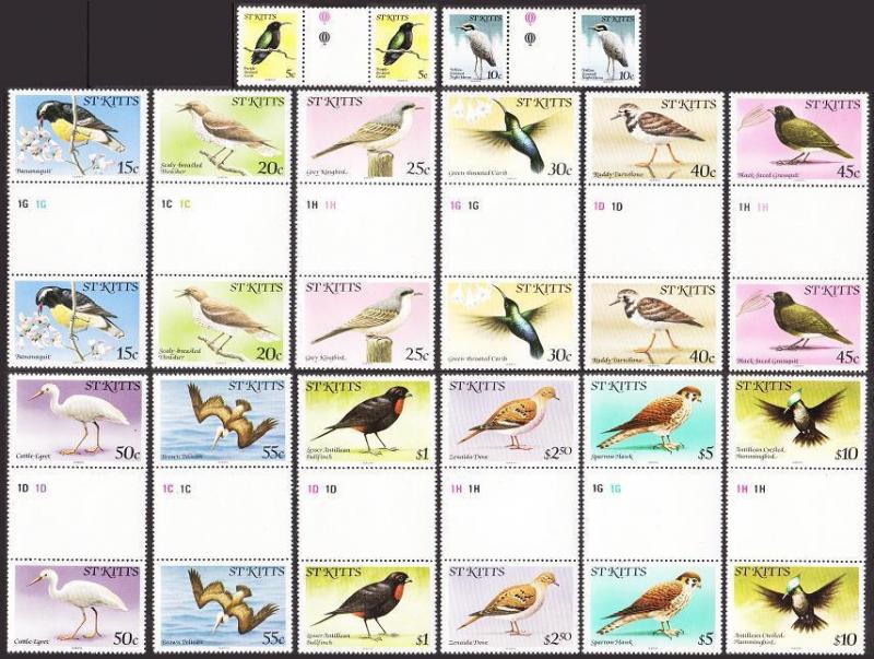 St Kitts 51,54 -66 Gutter Mnh.michel 45 I,49 I 61 I. Oiseaux 1981,Imprint