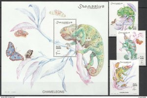 2001 Somalia Chameleons Reptiles Fauna #882-884+Bl78 Michel 30 Euro ** Nw1432