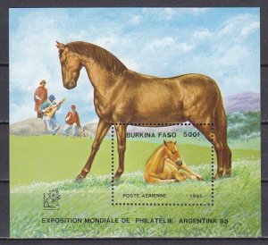 Burkina Faso, Scott cat. 731. Argentine Stamp Expo issue. Horse shown. ^