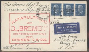 Germany 1929 Bremen Schleuderflug 2.8.1929 Catapult Cover Airmail Cachet 103264