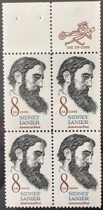 Scott #1446 8¢ Sidney Lanier MNH ZIP block of 4