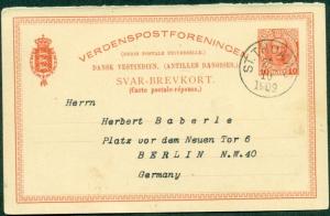 DWI #BKd12a, 10Bit Reply card tied St. Thomas to Germany, VF, Facit $390.00