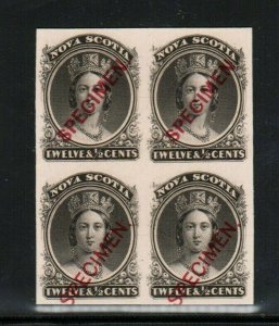 Nova Scotia #13P Extra Fine Proof Block With Better Specimen Overprint