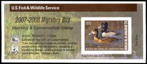 Scott RW74A Ring-Necked Duck Federal Duck Stamp Self Adhesive Pane - Stuart Katz