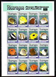 Nicaragua, Scott cat. 1962 a-p. Various Fish issue as a sheet.