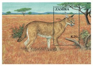 Zambia 1987 - Wild Cats Caracal - Souvenir Stamp Sheet - Scott #432 - MNH