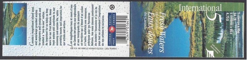 Canada #1855 MNH booklet, Canadian fresh waters, issued 2000