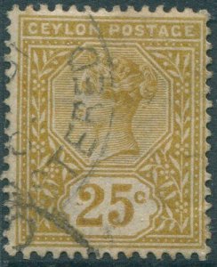 Ceylon 1886 SG198 25c yellow-brown QV #1 FU (amd)