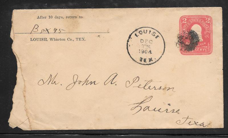 Just Fun Covers (my3022) Louise Texas DEC/15/1904. Type U86 Embossed Envelope