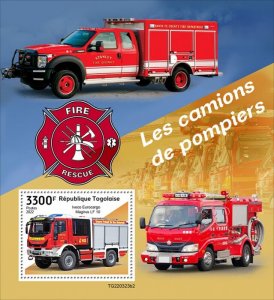 TOGO - 2022 - Fire Engines - Perf Souv Sheet  - Mint Never Hinged