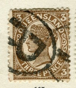 QUEENSLAND; 1907 early classic QV issue used shade of 3d. value