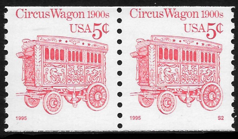 Sc 2452D  5¢ Circus Wagon Coil Plate # Pair, MNH