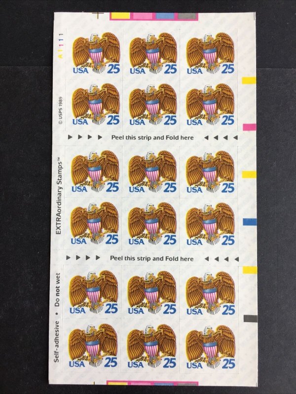 1989 Unfolded Booklet of 18 Eagle 25-cent Self-adhesive stamps Sc# 2431a