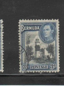 BERMUDA #121  1938  3p KING GEORGE VI & ST. DAVIDS LIGHTHOUSE     F-VF  USED  c