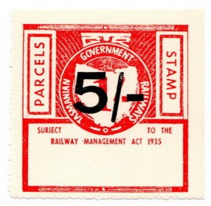 (I.B) Australia - Tasmania Railways : Parcels Stamp 5/- on 1/- OP
