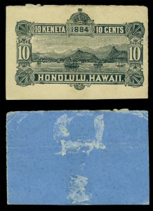 HAWAII 1884  Honolulu Harbor  10c black - BLUE inside/back  Scott # U9 mint MH