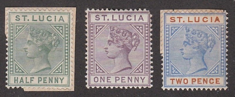 St. Lucia # 27, 29, 30,, Queen Victoria, Mint Large Hinges 10% Cat.