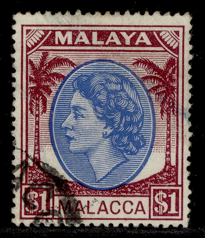 MALAYSIA - Malacca QEII SG36, $1 bright blue & brown purple, FINE USED. Cat £17. 