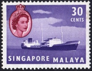 Singapore SC#38 30c Queen Elizabeth II: Oil Tanker (1955) MNH