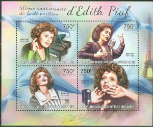 CENTRAL  AFRICA 2013 50th MEMORIAL ANNIVERSARY EDITH PIAF SHEET  MINT  NH