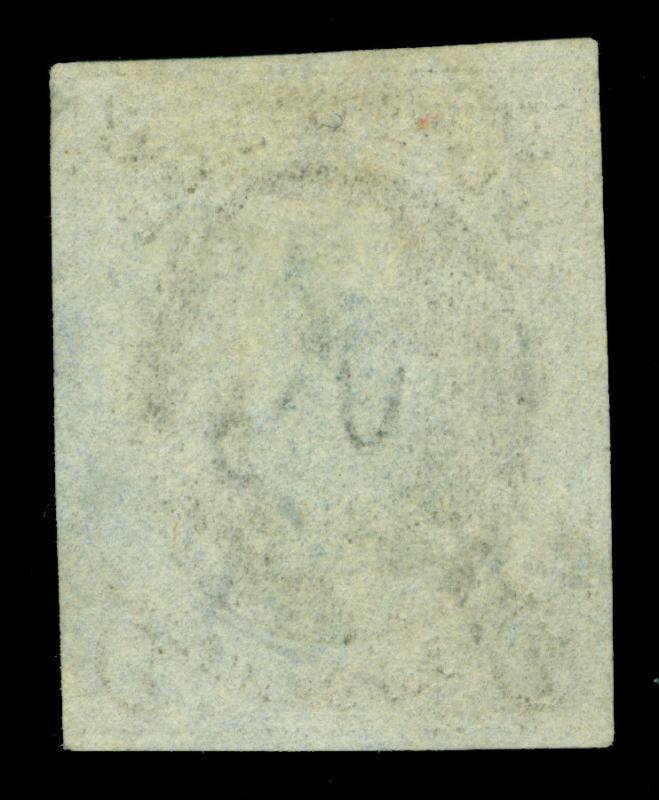 US 1847 Franklin  5c red brown, bluish paper  Scott #1 used  VF-XF  blue cancel
