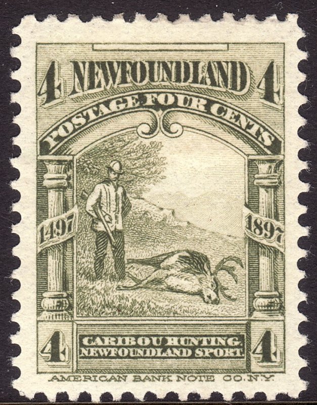 1897 Newfoundland Canada Caribou Hunting 4¢ MMH Sc# 64 CV $12.00