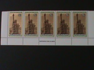 ​PENRHYN ISLAND-1986- SC#340 CENTENARY OF STATUE OF LIBERTY-MNH-IMPRINT STRIP-VF
