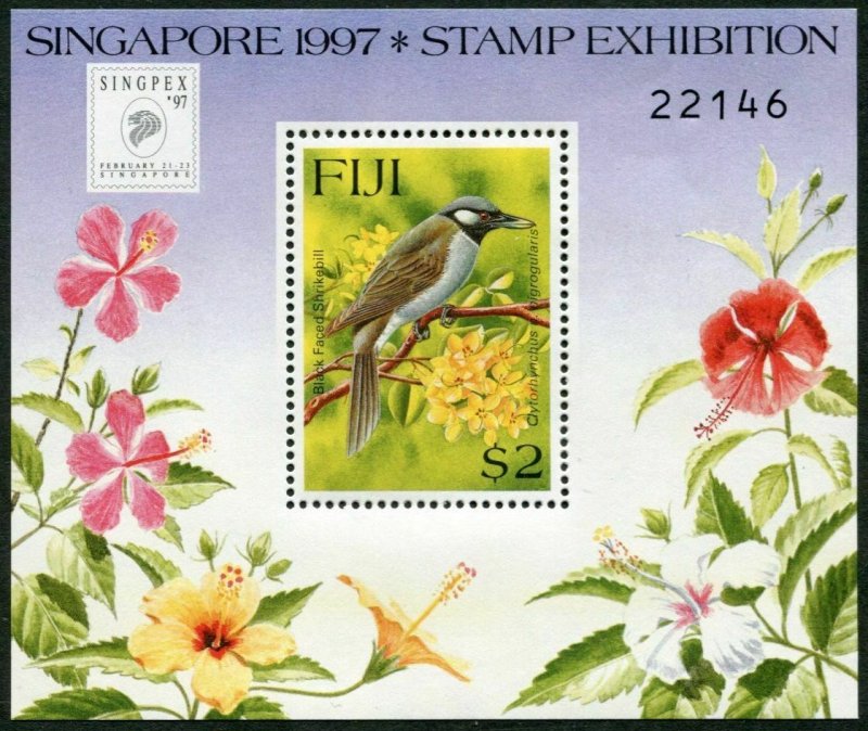 Fiji 787,MNH.Michel 799 Bl.21. SINPEX-1997.Black Faced Shrike bill.
