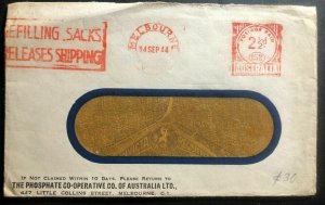 1944 Melbourne Australia Meter Cancel Window cover Phosphate Cooperative