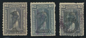 USA R190 to R192 - Overprinted Black Surcharge Revenues - used with cut cancels
