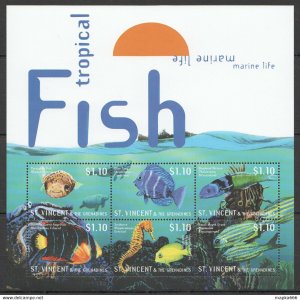 St.Vincent Fish & Marine Life Tropical Fish 1Kb ** Stamps Pk110