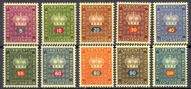 Liechtenstein Sc# O37-O46 MNH 1950-1968 Officials