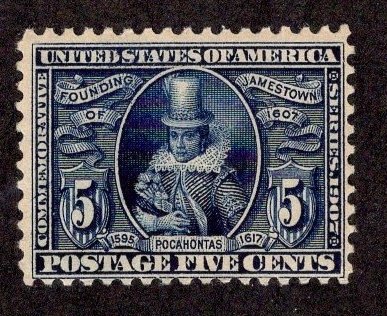US #330 Five Cent Jamestown Pocahontas AVG/MNH ~jm-1875