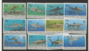 BIOT 1994 Sharks definitives set of 12   sg.155-66  MNH 