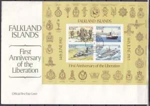 Falkland Is. Scott cat. 378 A. 1st Anniversary of Liberation. First day cover.^