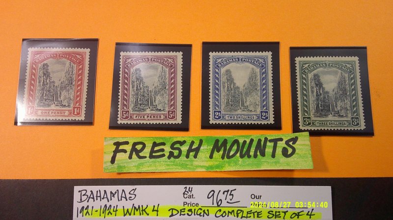 Bahamas 1921-1924 Scott# 71, 78, 81, 82 Mint VF-XF Light Hinge WMK 4
