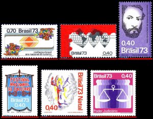 BRAZIL 1973 - LOT WITH 6 STAMPS OF THE YEAR, ALL MNH