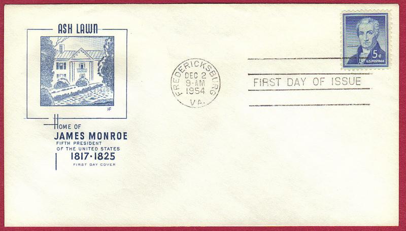 1954 5c JAMES MONROE, Liberty Series #1038-M17, FDC, Farnam