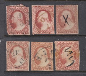 US #11/11A Group of 6 stamps -   3c Washington  (USED) cv$90.00