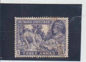 Burma  Scott#  58  Used  (1946 Elephant Moving Teak Log)