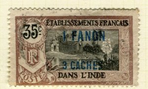 FRENCH INDIA; 1923 early surcharged issue fine used 1f. 3ca, value