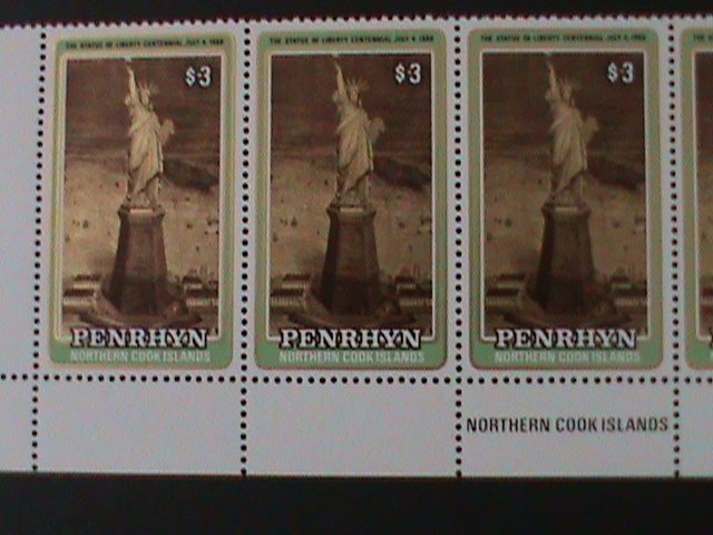​PENRHYN ISLAND-1986- SC#342 CENTENARY OF STATUE OF LIBERTY-MNH-IMPRINT STRIP-VF