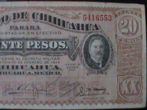 ​MEXICO-1915-CHIHUAHUA-MILITARY NOTE-$20 SLIGHLY CIR-.VF-110 YEARS OLD-LAST ONE