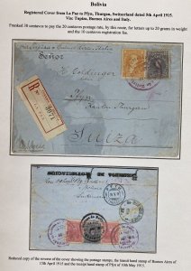 1915 La Paz Bolivia Registered Cover To Pfyn Switzerland