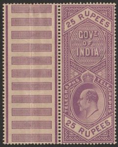 INDIA 1904 KEVII Telegraph 25R bright lilac. MNH **.