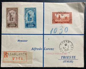 1928 Casablanca French Morocco Registered Cover To Trieste Italy Sc#113