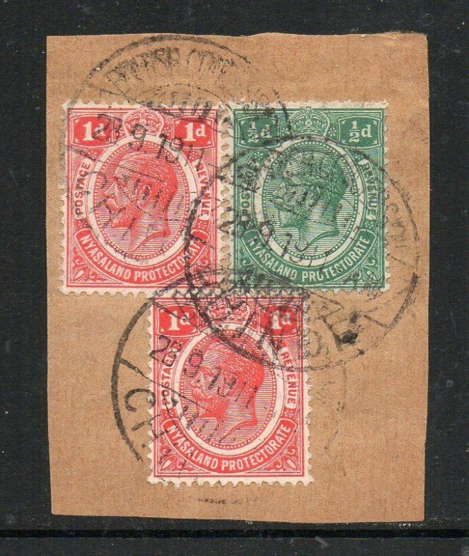 Nyasaland: 1911 KGV values cancelled British Concession Chinde on piece