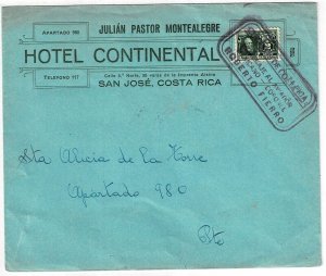 Costa Rica 1928 San Jose cancel on ad cover for the Hotel Continental