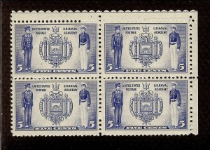 US Scott 794 5c Naval Academy MNH OG F/VF Scalloped Top Margin Block 4 1937 USA